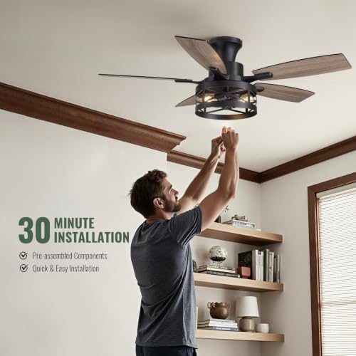42 Inch Flush Mount Ceiling Fans with Lights and Remote (Black - Flush Mount / 42 Inch)