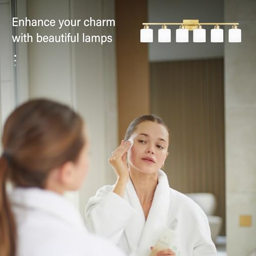 6 Light Gold Bathroom Vanity Light for Large Mirror