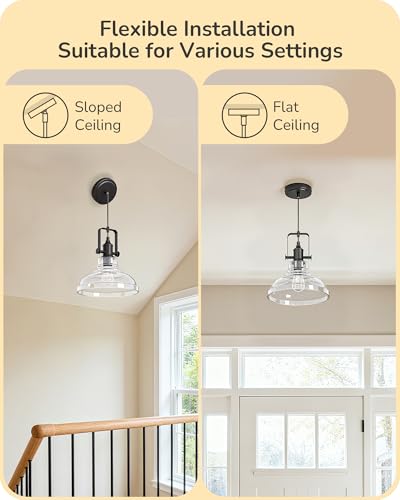 Pendant Light Kitchen Island Seeded Glass Shade Matte Black