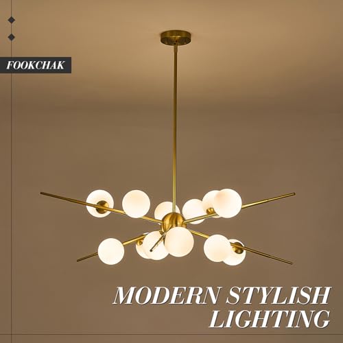 Large Gold Sputnik Ceiling Light Fixture 39in 12 Light Frost Glass