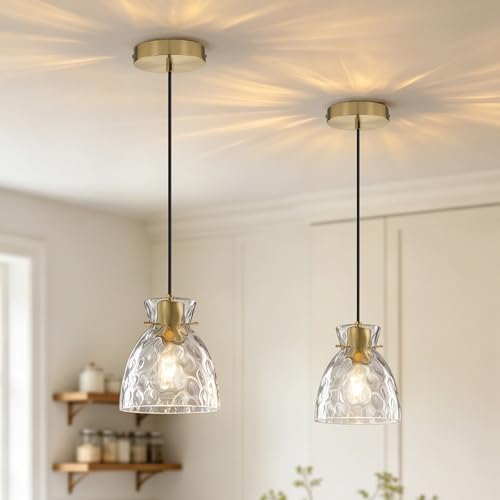 5.9" Mini Black Gold Hammered Glass Pendant Lights Kitchen Island 2 Pack (2 Count)