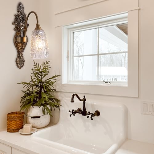 Rustic Glass Wall Sconce Vintage Antique Gothic Bronze Wall Light Fixture Retro Mid Centry Glass Wall Sconce for Bedroom