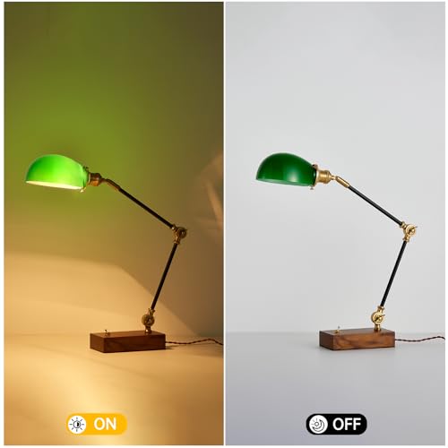 Adjustable Swing Arm Vintage Desk Lamp Modern Style Green Glass Solid Wood