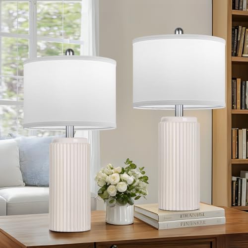 23.5" Cream Ceramic Table Lamps Set of 2 (2 Count)