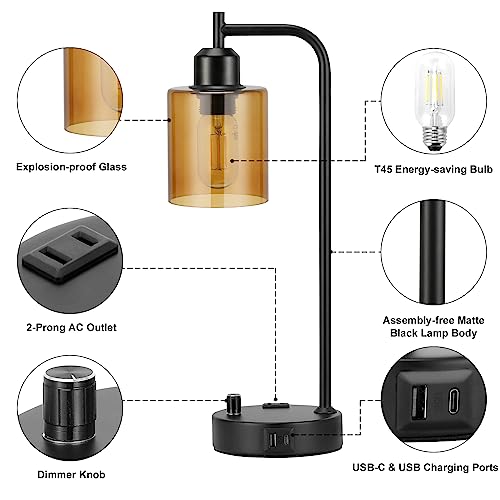 Industrial Bedside Lamps for Nightstand Set of 2 (2 Count)