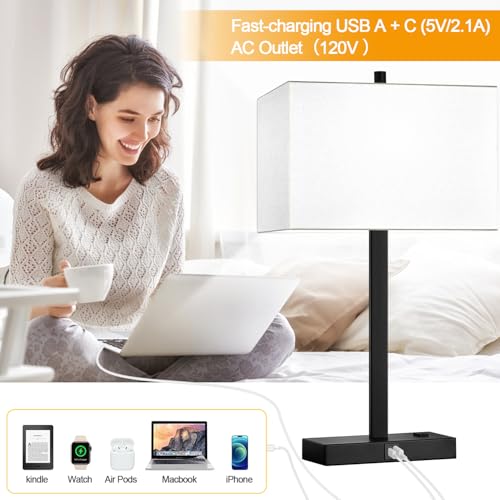 21" Set of 2 Table lamp with USB A+C & AC Outlets (2 Count)