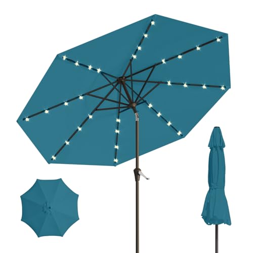 10FT Solar Umbrella 32 LED Lighted Patio Umbrella Table Market Umbrella w