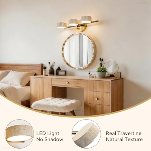 Led Bathroom Lighting Fixtures Over Mirror with 3 Travertine Shades