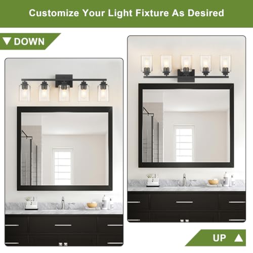 Matte Black Bathroom Light Fixtures (Black-Clear Shade / 5-Light)
