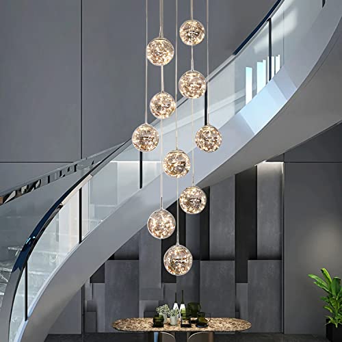 10 Light LED Staircase Chandelier Crystal Ceiling Lights Large Chandeliers for High Ceilings (127 Count)