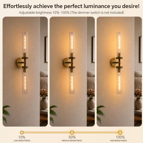 24 in Bathroom Sconces Set of 2 Linear Brass Sconce Hardwired (2 Count)