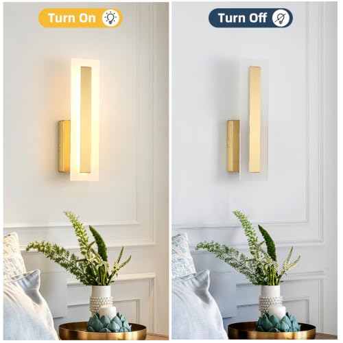 Hardwired Wall Sconces Set of 2 Dimmable Modern Gold LED Wall Light