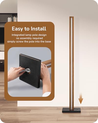 48.43" Wooden LED Corner Floor Lamp with Remote