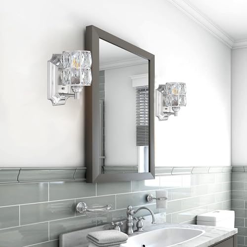 Crystal Wall Sconce Brushed Nickel Dry&Wet Dual Use 1 Light 2 Pack (2 Count)