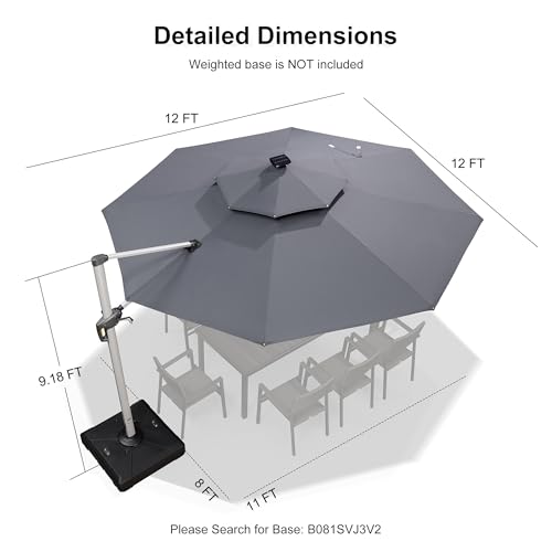 Cantilever Umbrella 12ft Solar LED Light Double Top (12 Feet)