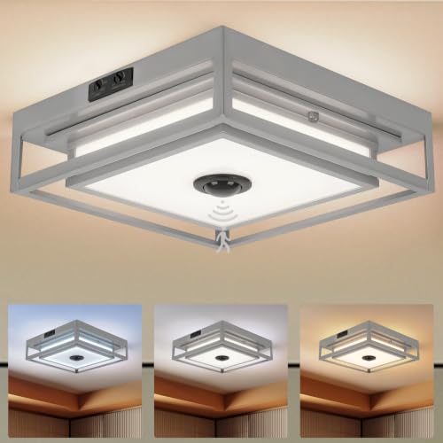 Gray Motion Sensor LED Outdoor Ceiling Light 10.5" Square Dusk to Dawn