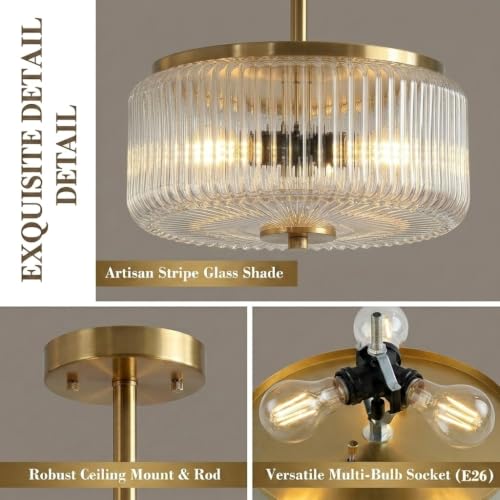3 Light Gold Semi Flush Mount Ceiling Light