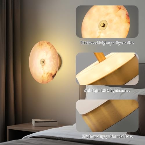 9.84 Inch Round Natural Alabaster Wall Sconce Marble Stone Light Decor for Wall