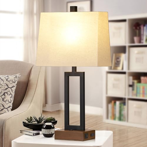 Table Lamp for Bedroom Set of 2 with 2 USB Ports and AC Power Outlet (2 Count)