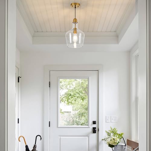 9” Seeded Glass Pendant Light Modern Brass 1 Light Single Dome Bubble Pendant Lighting Fixtures for Kitchen Island Dining Room Hallway