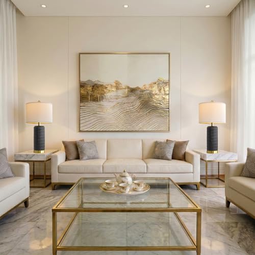 25'' Black Ceramic Table Lamps Set of 2 with Gold Base for Bedroom Living Room (2 Count)