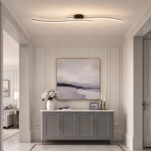 47.24inch Linear Ceiling Light Black Modern LED Ceiling Light Fixture 4000K Aluminum Long Ceiling Lamp for Hallway (2 Count)