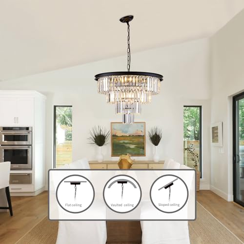10 Light Black Crystal Chandelier 24'' Modern Round Chandeliers for Dining Room Contemporary Ceiling Pendant Light Fixture 4