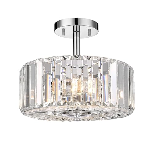 11.88-Inch 2-Light Chrome Semi-Flush Mount Crystal Chandelier