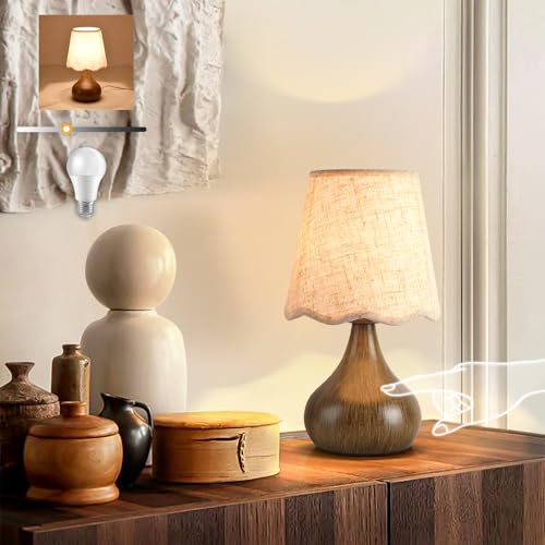 Wood Grain Small Table Lamp Touch Control