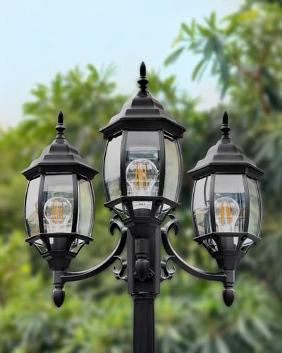 3 Head Motion Sensor Outdoor Post Lights with GFCI Outlet Built in