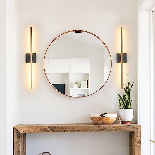Modern Light Fixture Set of Two 27.8x4.3x3.4in Black and Brass Gold Sconces 1200Lm LED Wall Lights for Bathroom (2 Count)