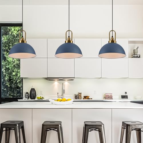 Blue Pendant Lights Kitchen Island Industrial Adjustable Height Vintage Dome Hanging Light Fixtures for Barn
