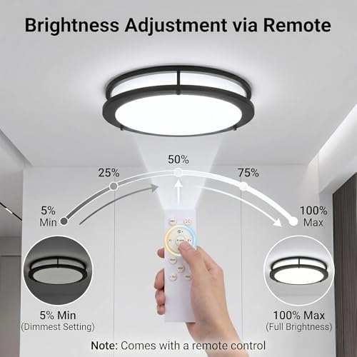 LED Flush Mount Ceiling Light Fixture Remote Dimmable Brushed Nickel (2 Count)