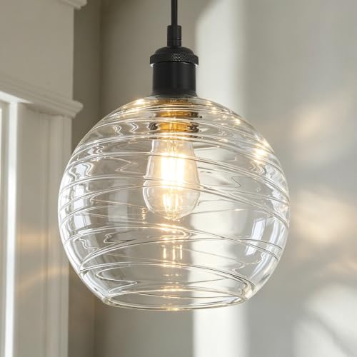Modern Glass Pendant Light 10” Black Kitchen Island Hanging Light Fixture