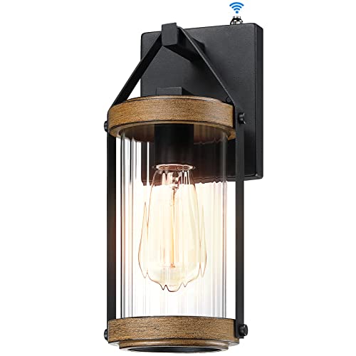 Dusk to Dawn Sensor Outdoor Wall Sconce Lighting with Wood Grain