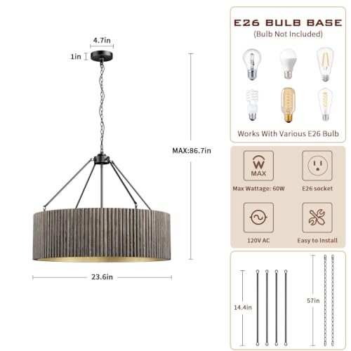 White Washed Wood Drum Chandelier