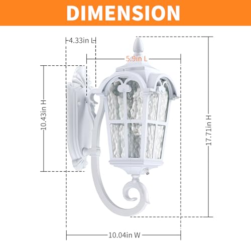 17.71" Dusk Dawn Outdoor Porch Light White Exterior Wall Lantern