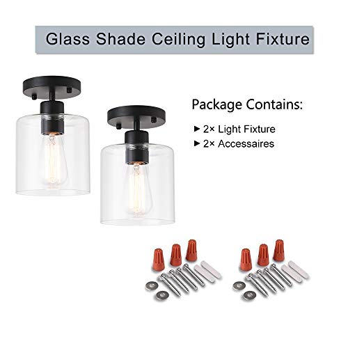2 Pack Black Modern Semi Flush Mount Ceiling Light