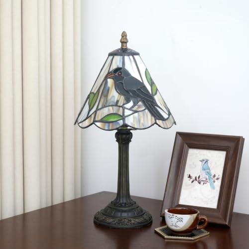 Halloween Black Small Crow Tiffany Style Stained Glass Table Lamp Unique Farmhouse the Crow Bedside Table Lamp Living Room Dining Room Office Decoration Table Lamp Home Decoration Props Gifts