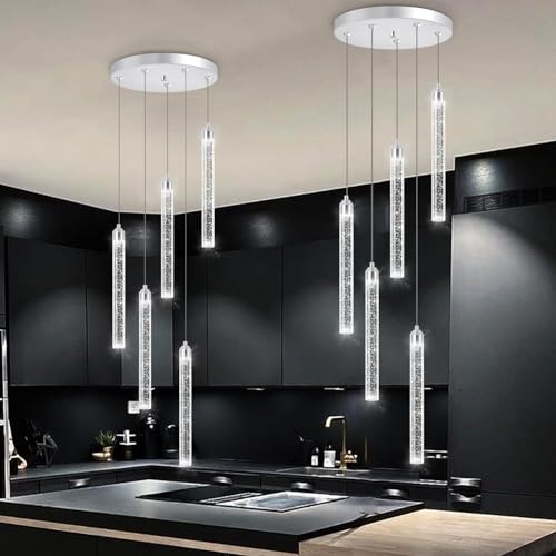 5 Light Mini Chandelier LED Pendant Lighting for Kitchen Island Modern Bubble Crystal Pendant Light Adjustable Pendant Light Fixture Chrome Ceiling Handing Lights for Dinning Room Bedroom 2700K 6000K