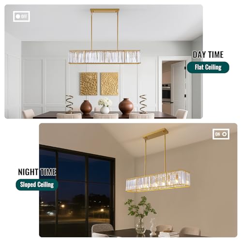 Modern Gold Rectangular Crystal Chandelier for Dining Room L47''
