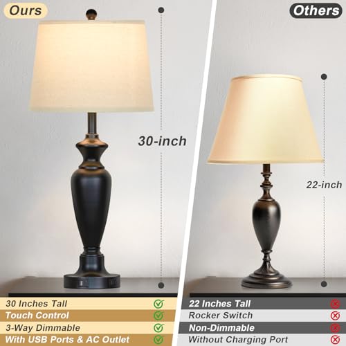 30" Tall Black Table Lamps Set of 2 for Living Room (2 Count)