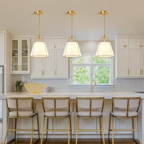 Modern Pendant Light Fixtures with 13" White Linen Fabric Shade