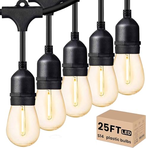 Outdoor String Lights LED 24 FT S14 LED Edison Vintage Waterproof (25 Foot)