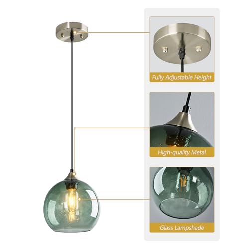 Gray Green Glass Pendant Lights Kitchen Island Lighting Globe Pendant Light Fixtures Modern Pendant Lighting for Bedroom Living Dining Room Light Fixture