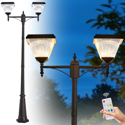 2 Head Solar Lamp Post Light with Dusk to Dawn Sensor