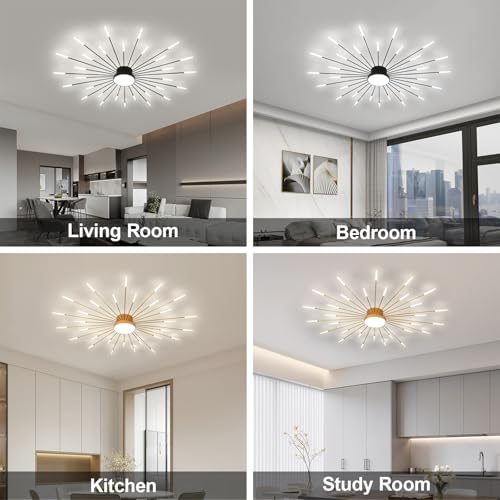 50.4" Ceiling Light Modern Flower Shape Ceiling Lamp for Living Room Dining Room Semi Flush Mount Metal Acrylic Sputnik Firework Petal LED Lighting Fixture