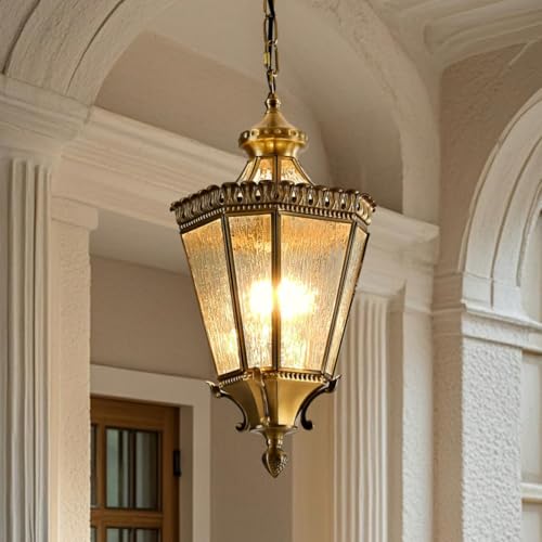 Copper Outdoor Pendant Light 19.3" H Brass Exterior Hanging Light Fixtures Waterproof Anti