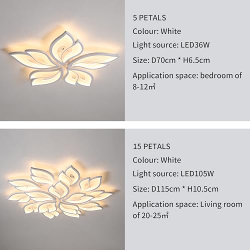 25.6" Flower Shaped Ceiling Light Dimmable Modern Ceiling Lamp Remote Control LED Lighting Fixture for Bedroom Dining Room Kitchen