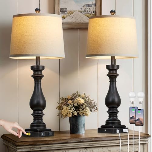29" Tall Vintage Table Lamps Set of 2 (Black)